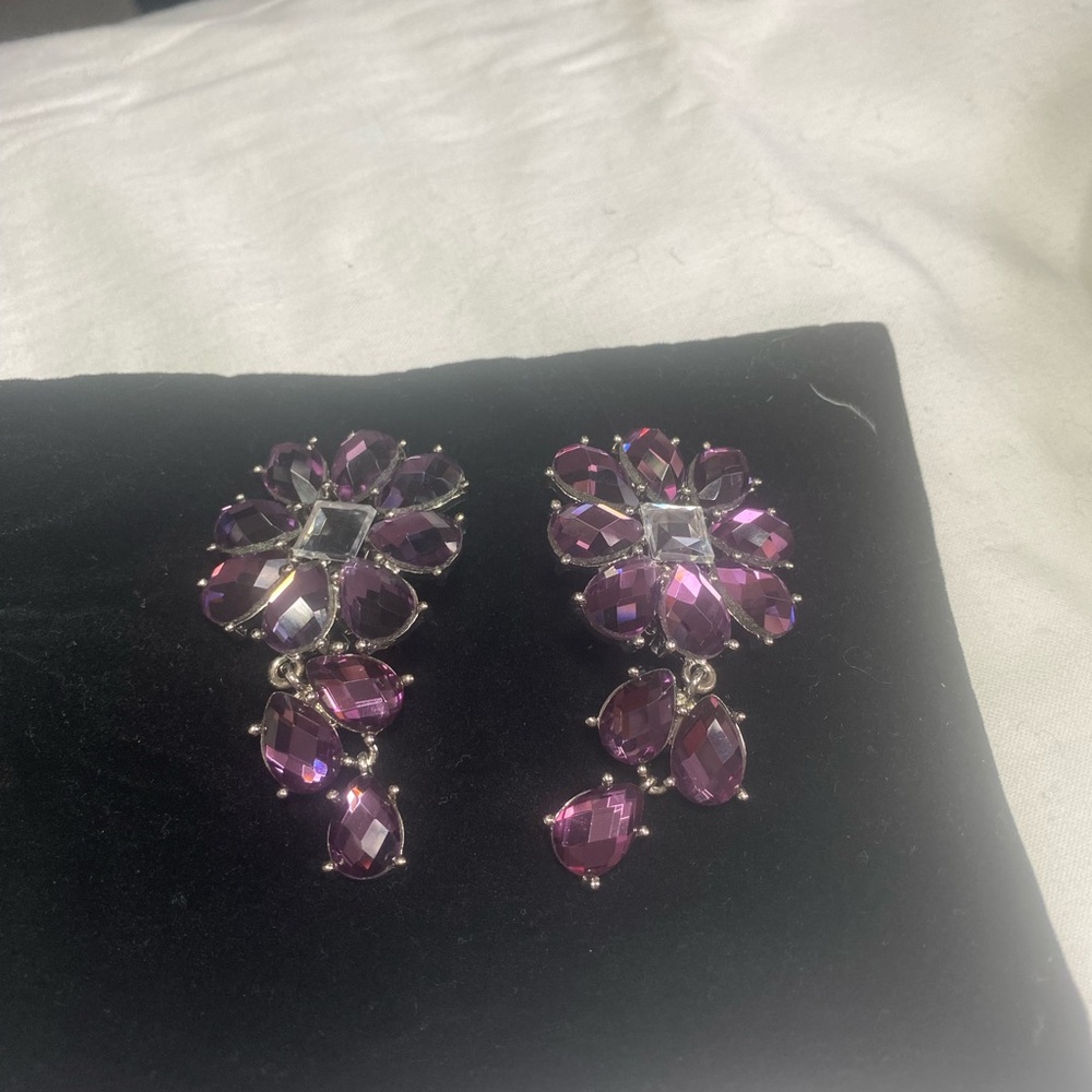 Valeska Purple and silver vintage clip on earrings